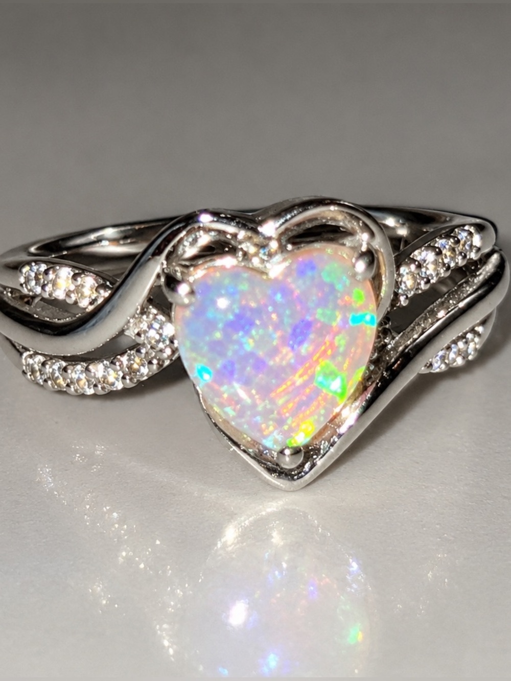 Kay Jewelers Heart Opal Ring in Iridescent Opal with Silver Accents